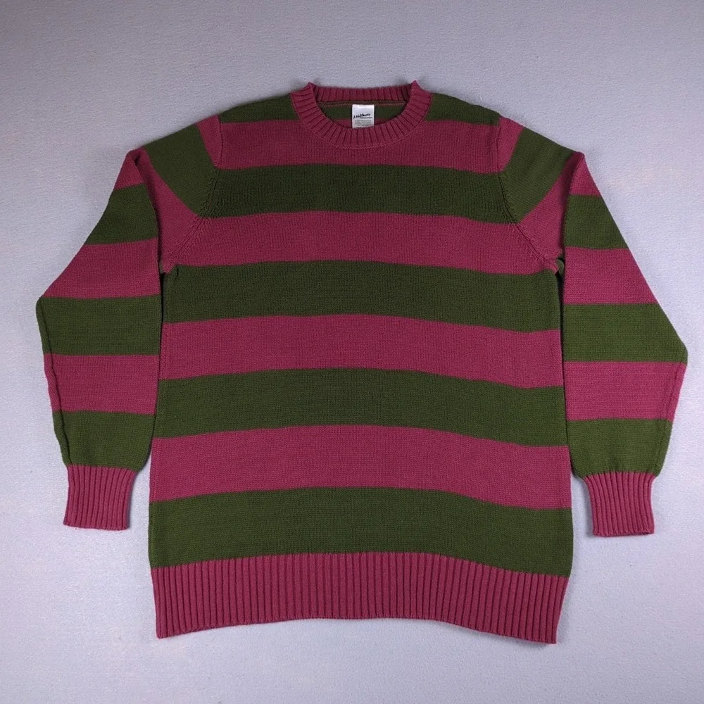 A Nightmare on Elm Street Sweater Mens Medium Red Green Stripe Pullover Crewneck